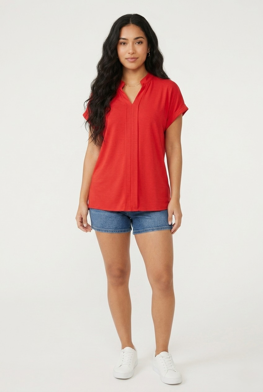 Vif Red Split Neck Blouse