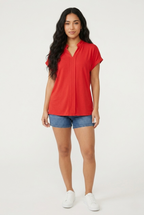 Vif Red Split Neck Blouse