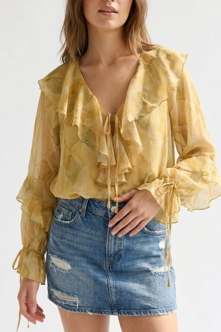 Feuille Ruffled Tie-Front Blouse