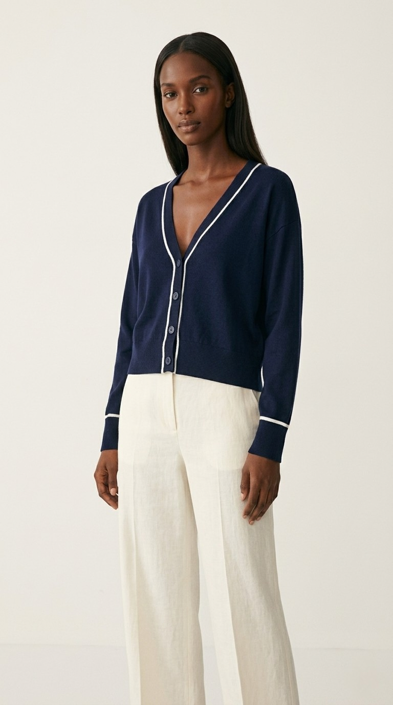 Contour Navy Contrast Trim Cardigan