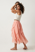 Celeste Ruffle Tiered Asymmetrical Midi Skirt