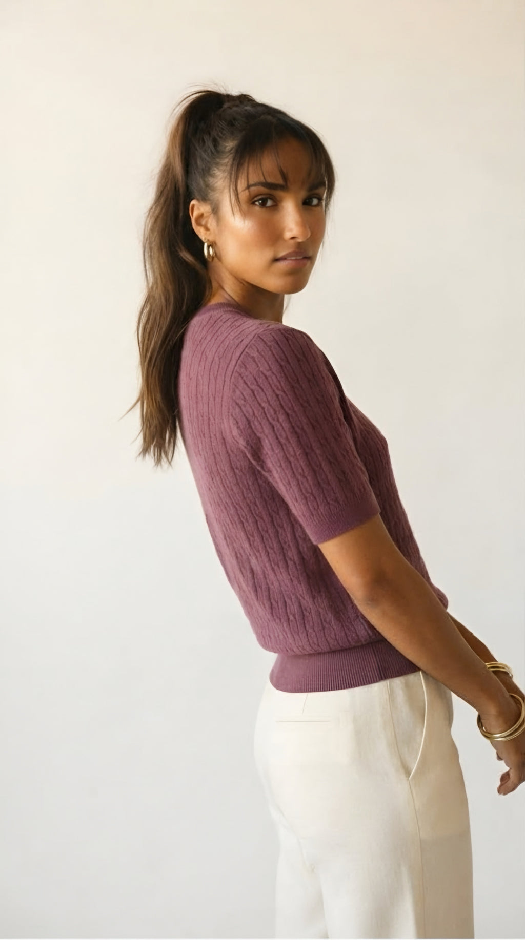 Câble Fine Knit Crew Neck