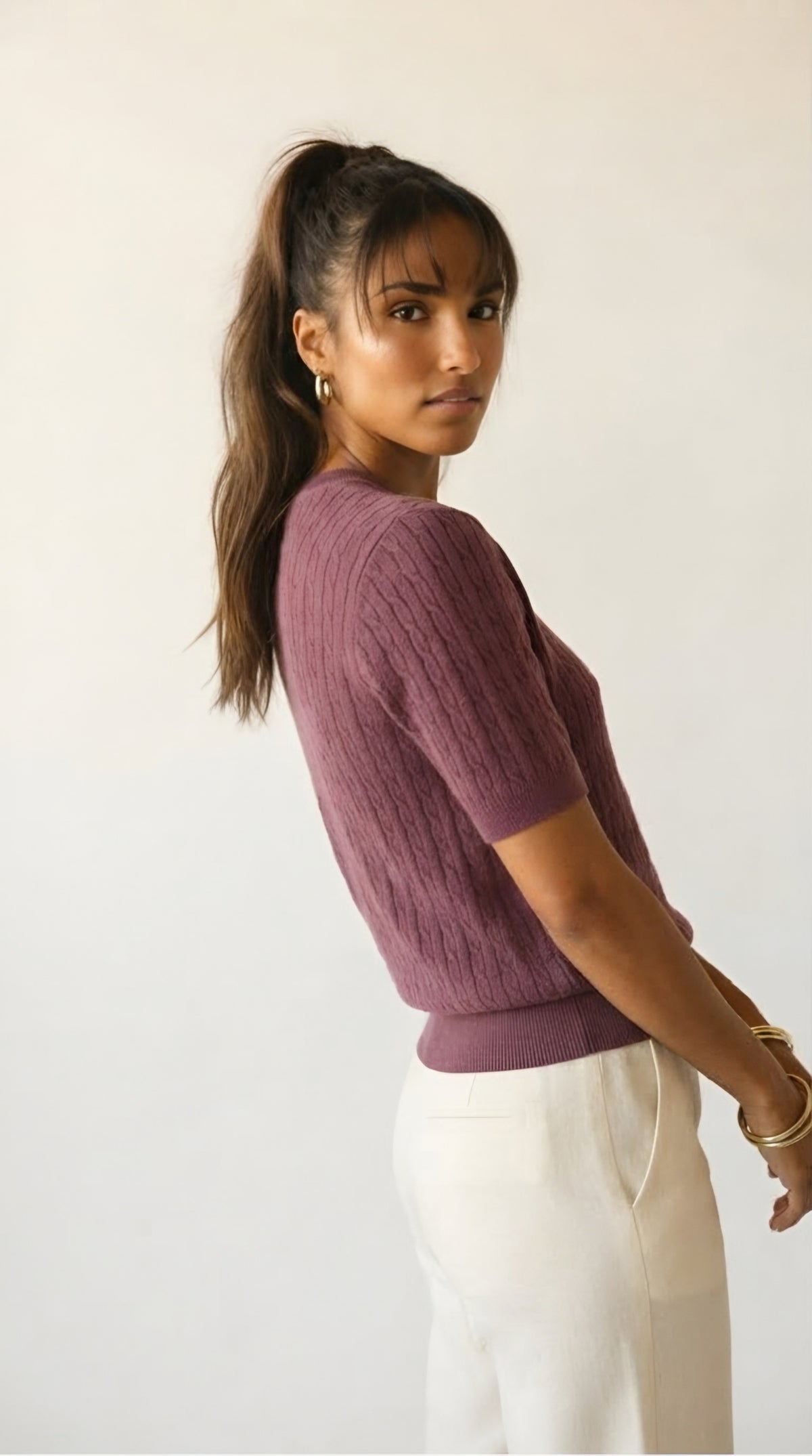Câble Fine Knit Crew Neck