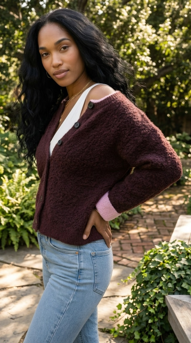 Contraste Fluffy Knit Cardigan
