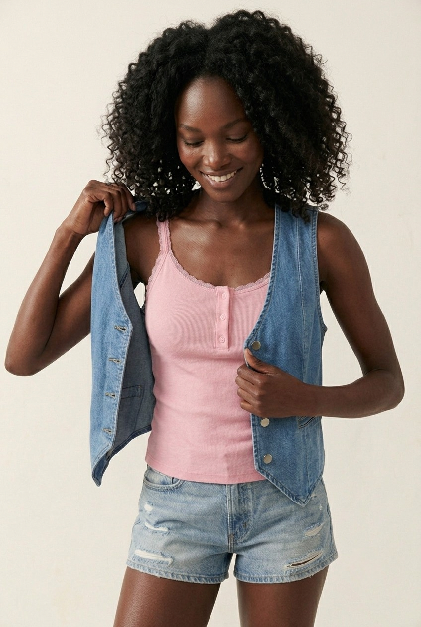 Liseret Ribbed Lace Trim Tank