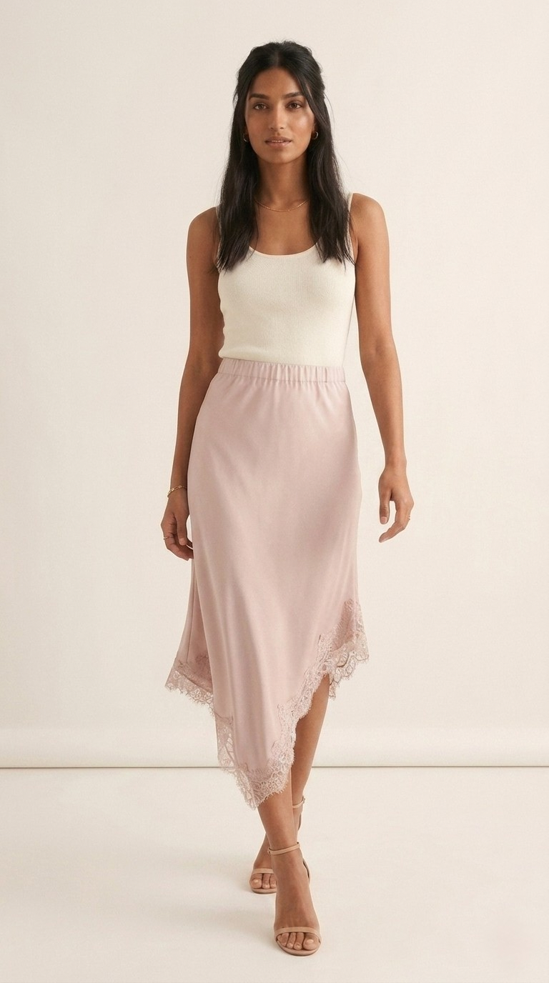 Asymétrie Satin Lace Skirt