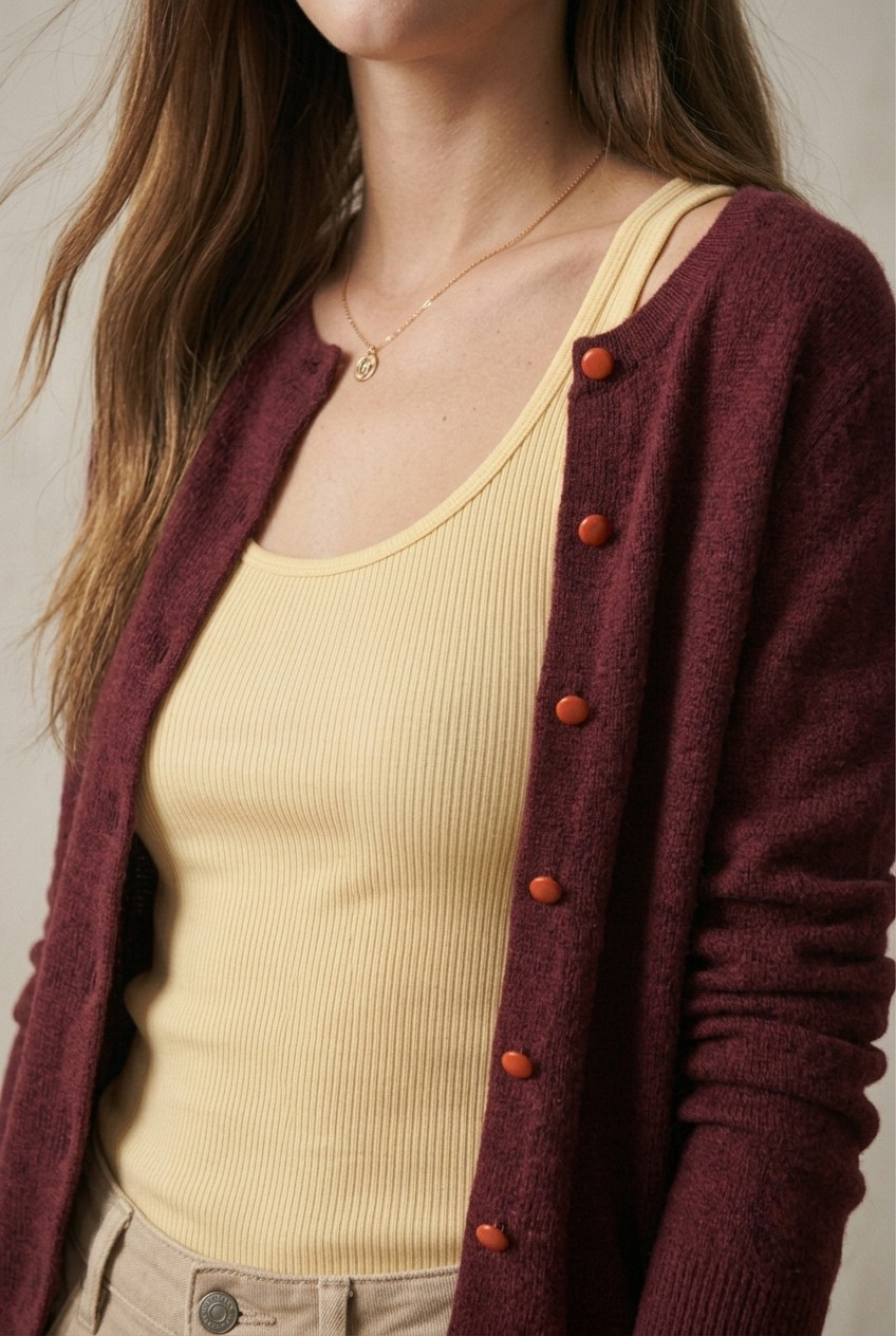 Grenat Button Front Cardigan