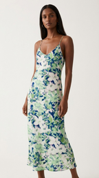 Feuillage Floral Open Back Maxi Dress