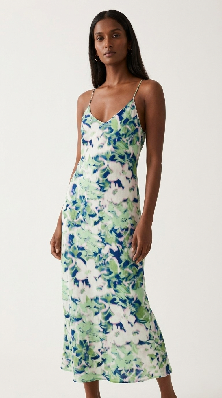 Feuillage Floral Open Back Maxi Dress