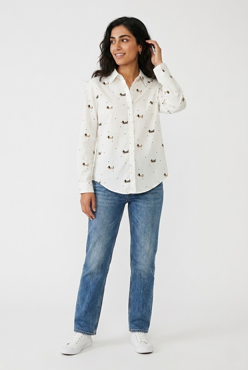 Teckel Dachshund Print Button-Up Shirt