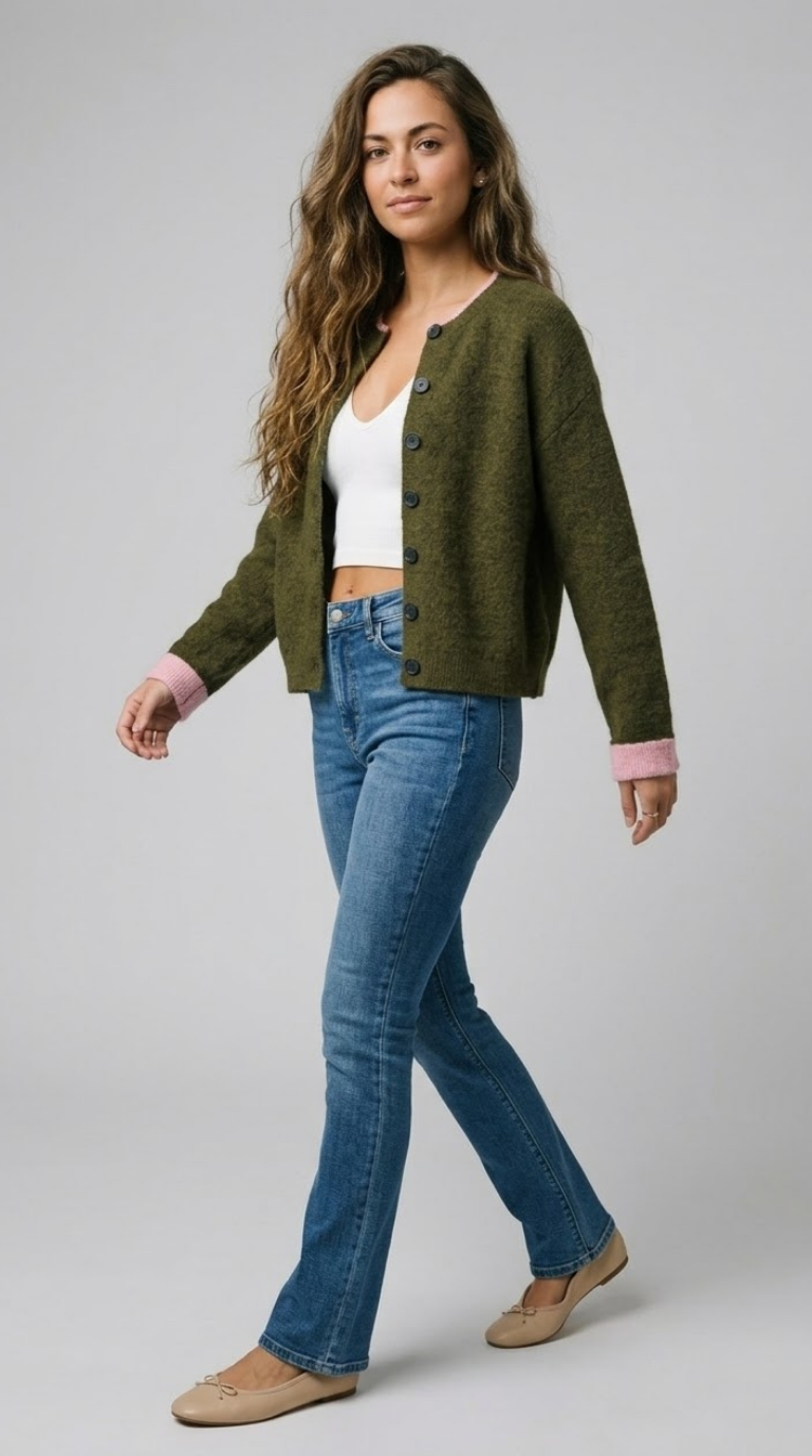 Contraste Fluffy Knit Cardigan