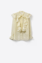 Plumetis Tie-Neck Ruffle Blouse