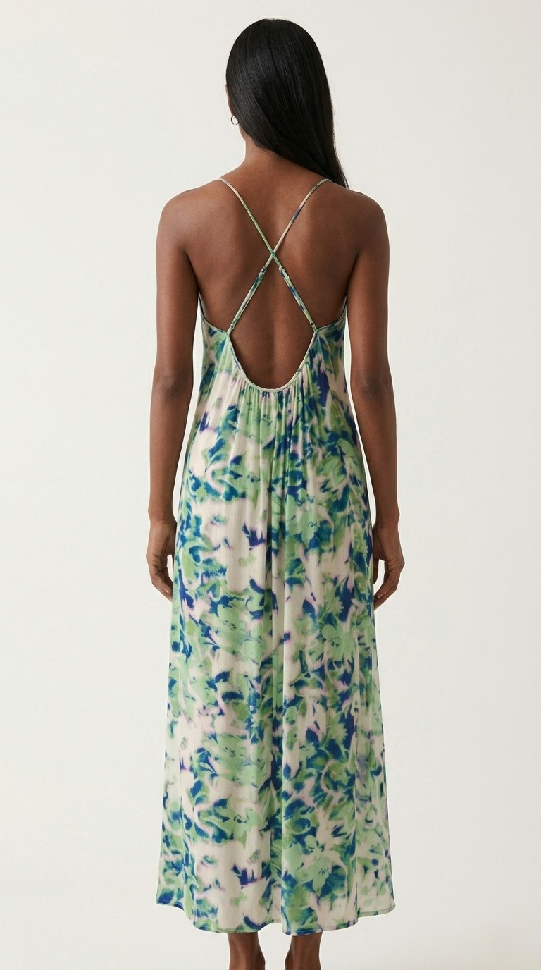 Feuillage Floral Open Back Maxi Dress