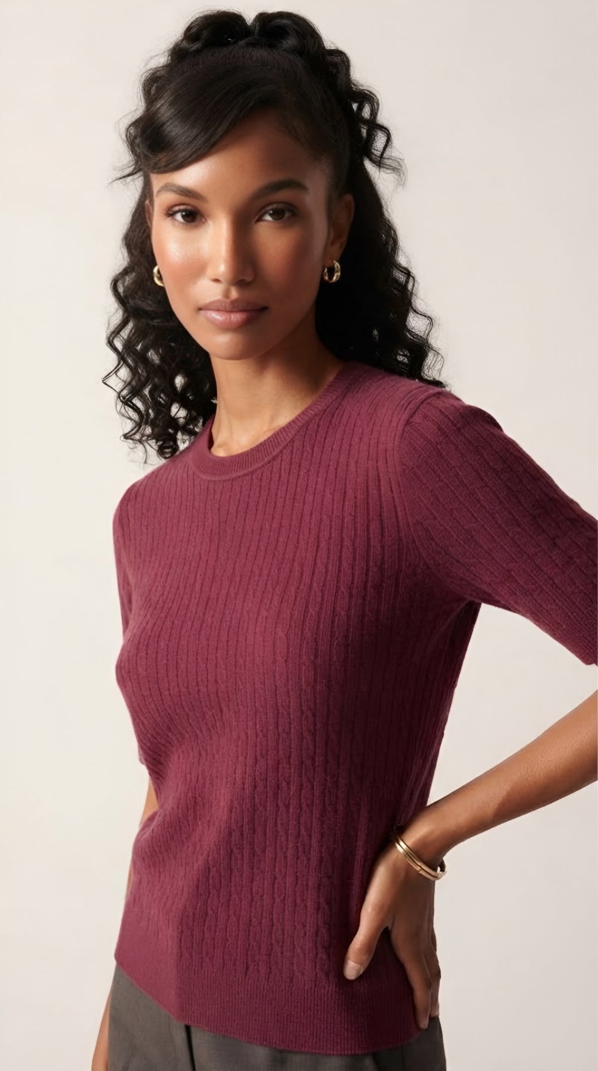 Câble Fine Knit Crew Neck