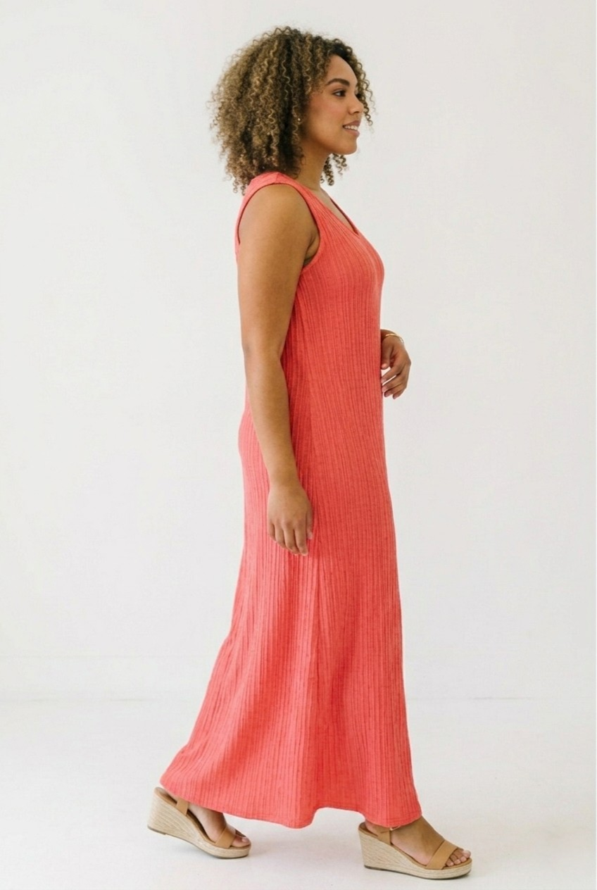 Corail Ribbed Knit Maxi Dress - Coral