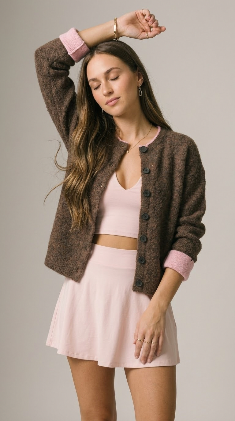 Contraste Fluffy Knit Cardigan