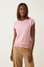 Nervuré Pink Cap Sleeve Knit Sweater
