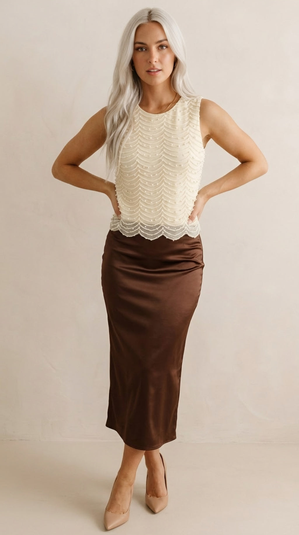 Nacre Beaded Scallop Blouse