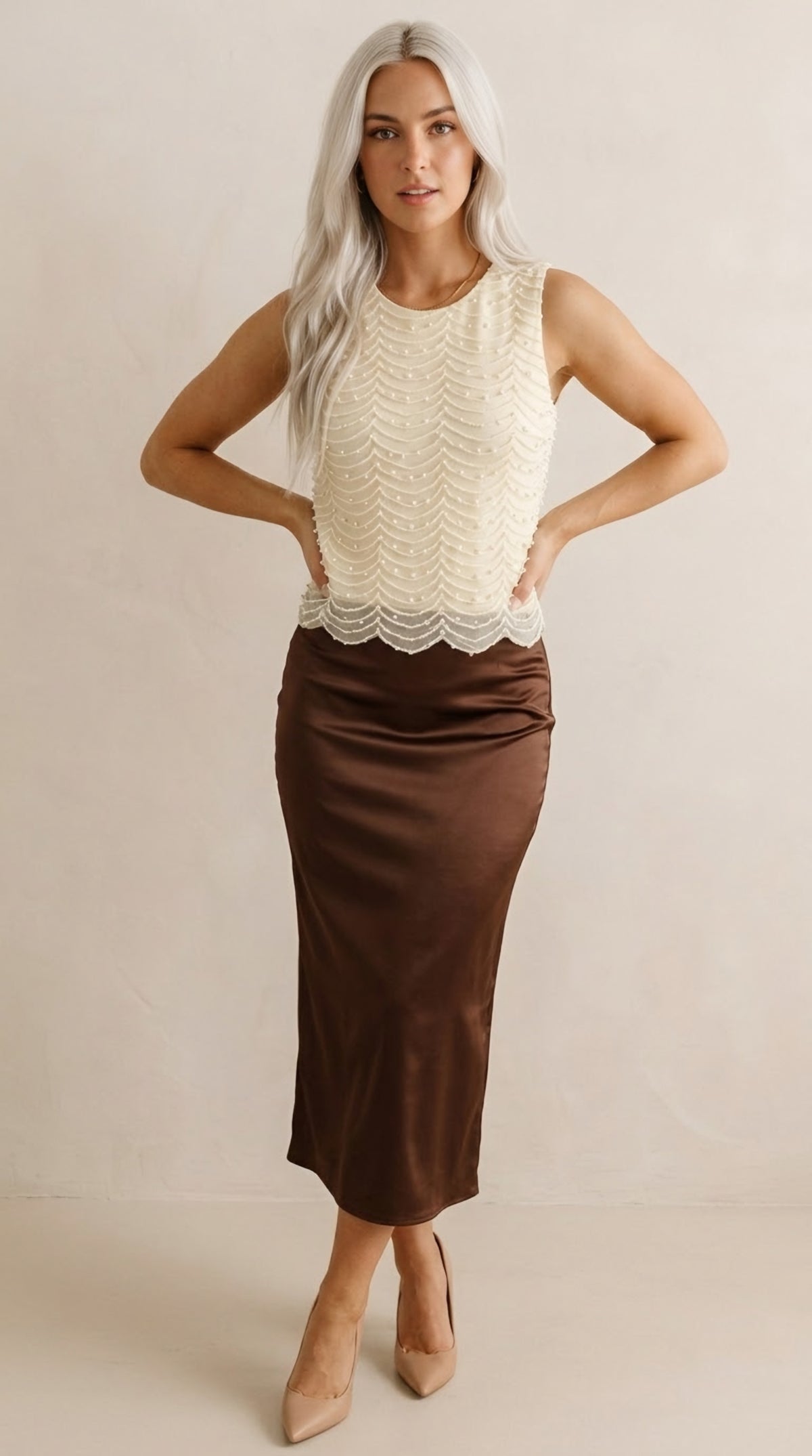 Nacre Beaded Scallop Blouse