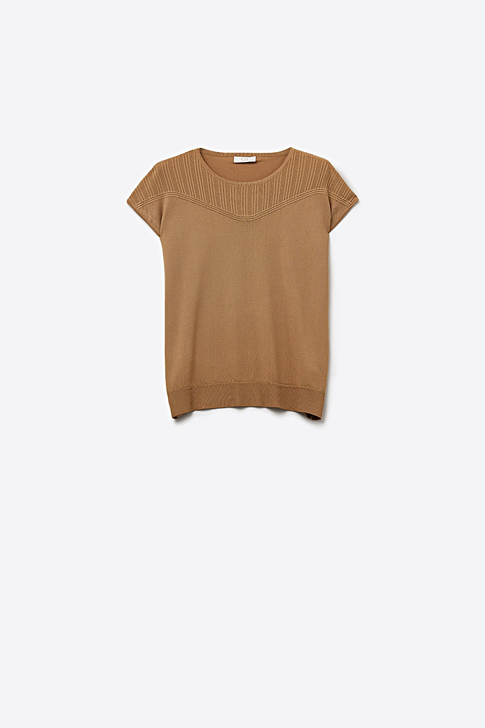 Nervuré Camel Cap Sleeve Knit Sweater