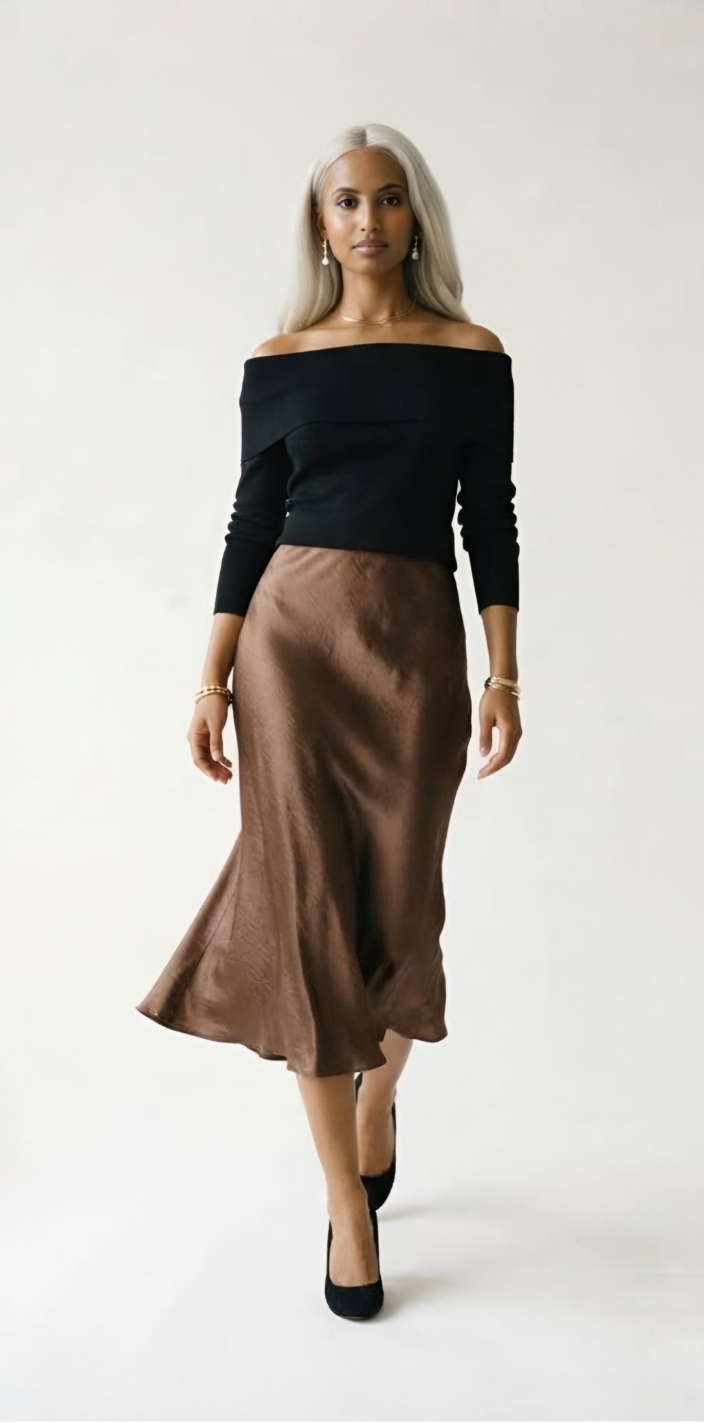 Luisant Satin Midi Skirt