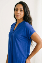 Vif Royal Blue Split Neck Blouse