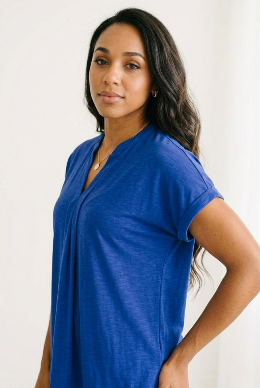 Vif Royal Blue Split Neck Blouse