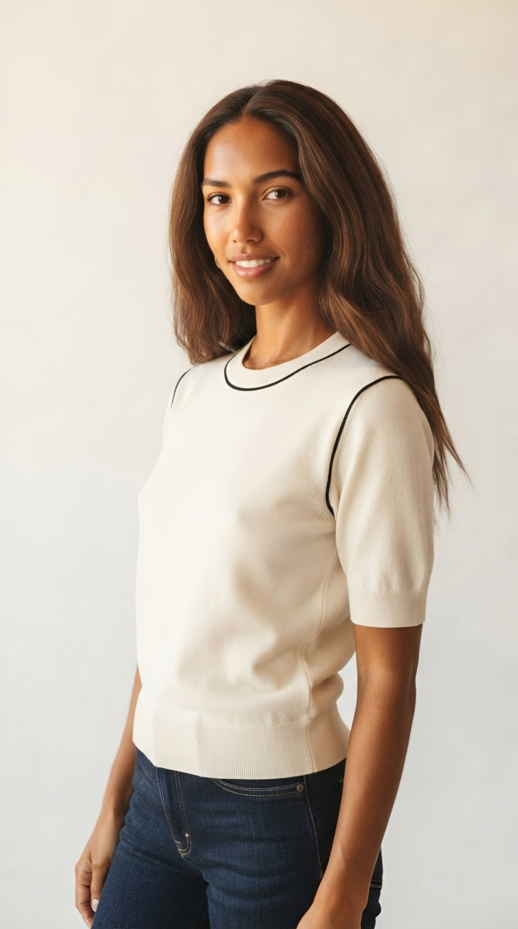 Nervuré Cap Sleeve Knit Sweater