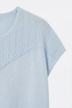 Nervuré Light Blue Cap Sleeve Knit Sweater