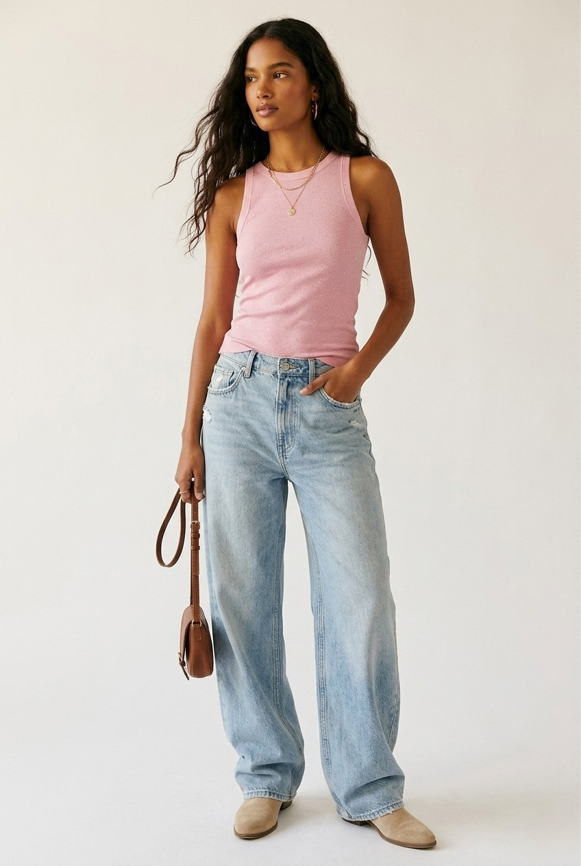 Paillette Glitter Ribbed Tank