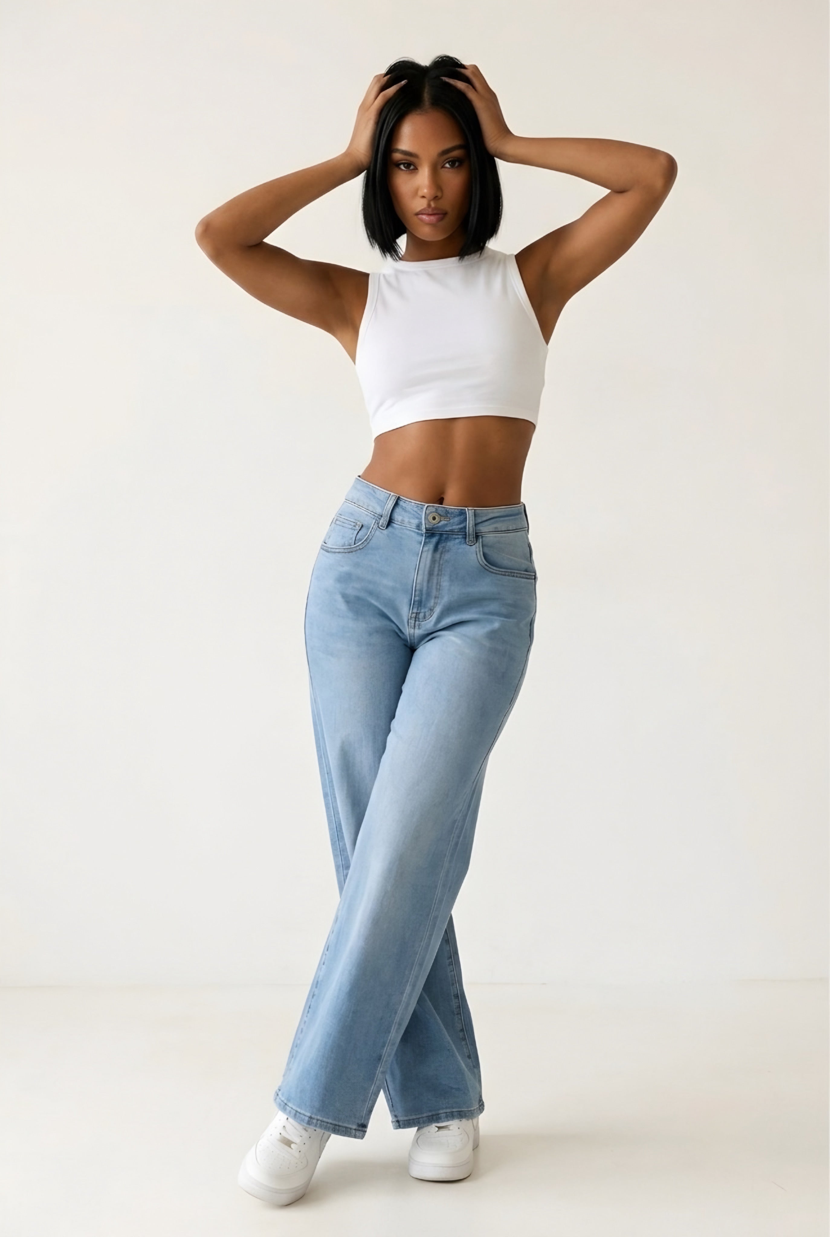 Scintille Pink Strass Wide Leg Jeans