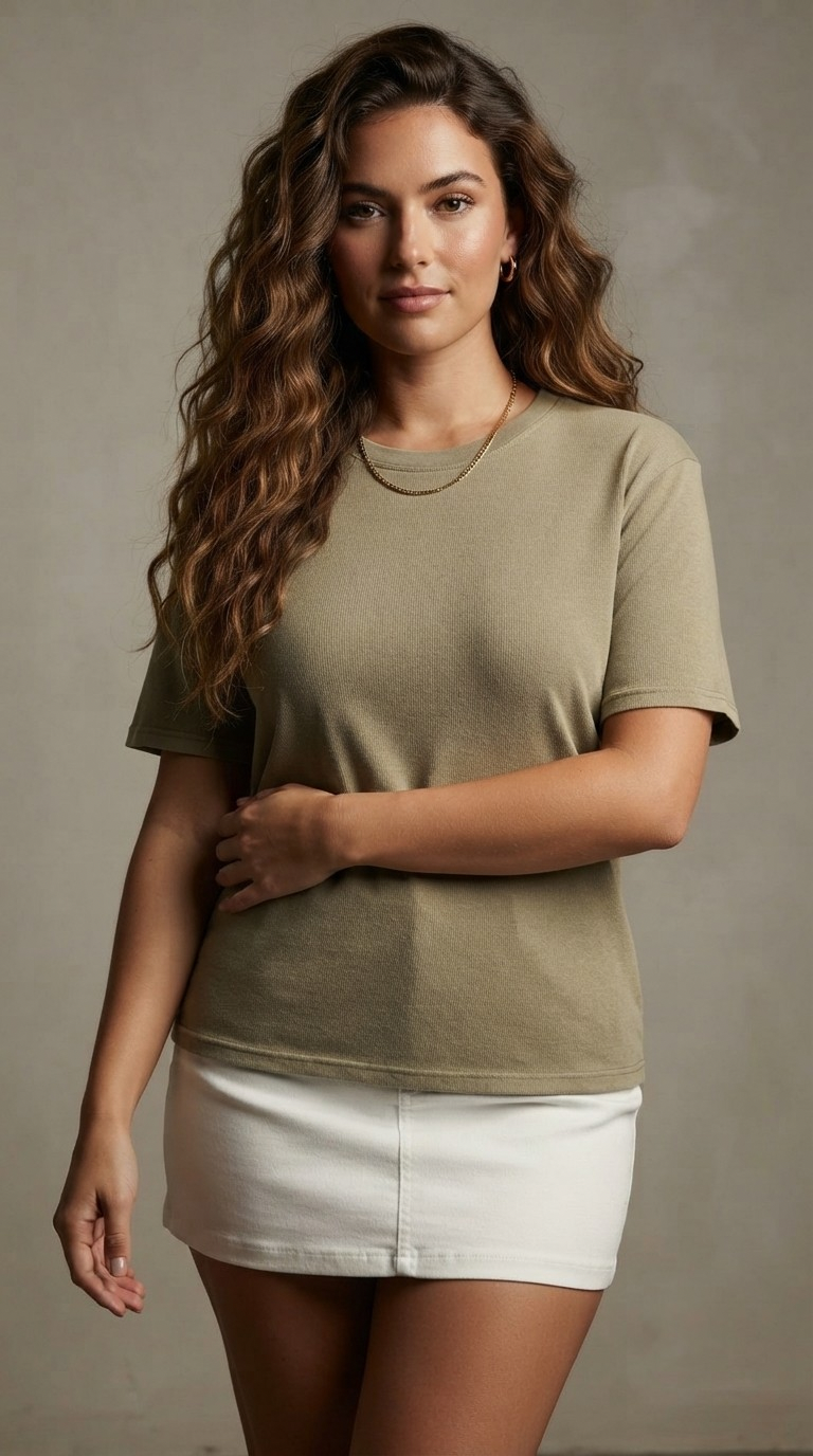 Kaki Crew Neck Cotton Tee
