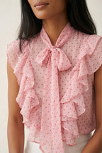 Rosette Polka Dot Ruffle Blouse