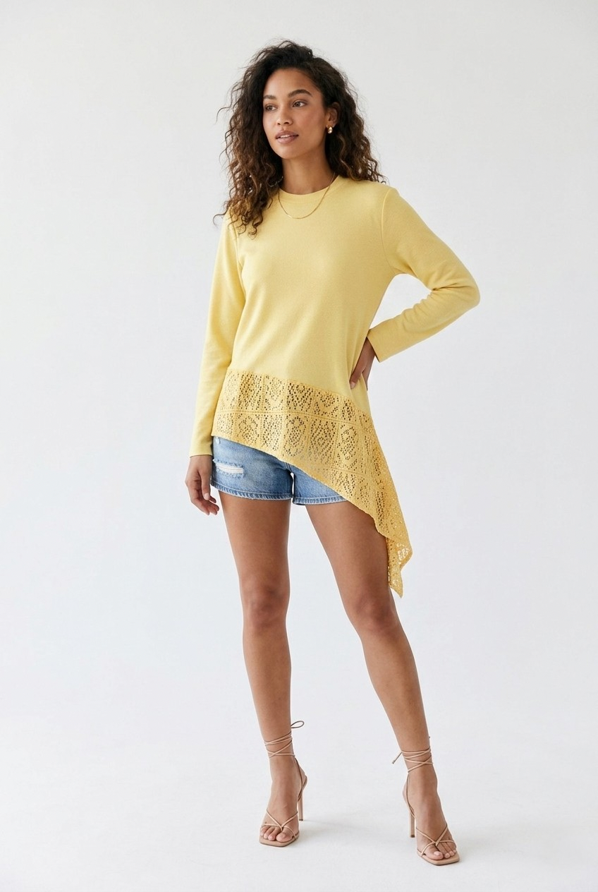 Miel Crochet Insert Asymmetrical Top