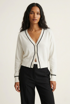 Contour White Contrast Trim Cardigan
