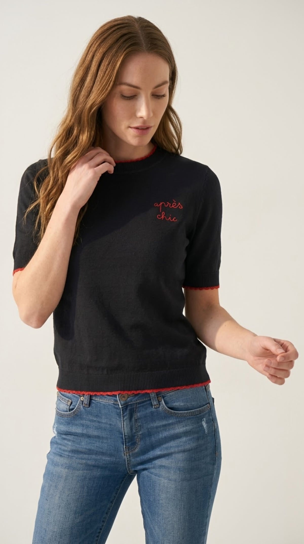 Broderie Contrast Trim Sweater