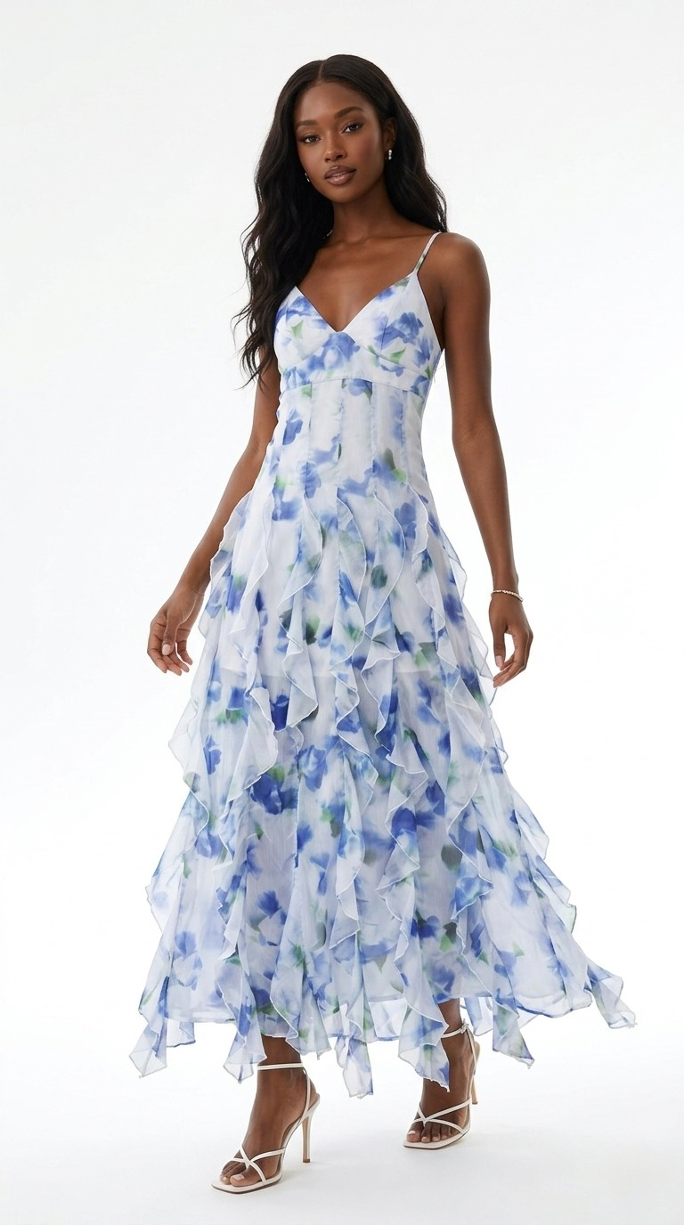 Pétale Ruffle Floral Maxi Dress