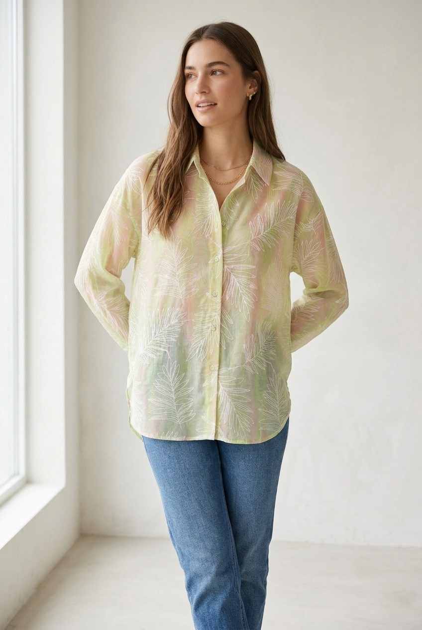 Palmiste Sheer Leaf Print Shirt