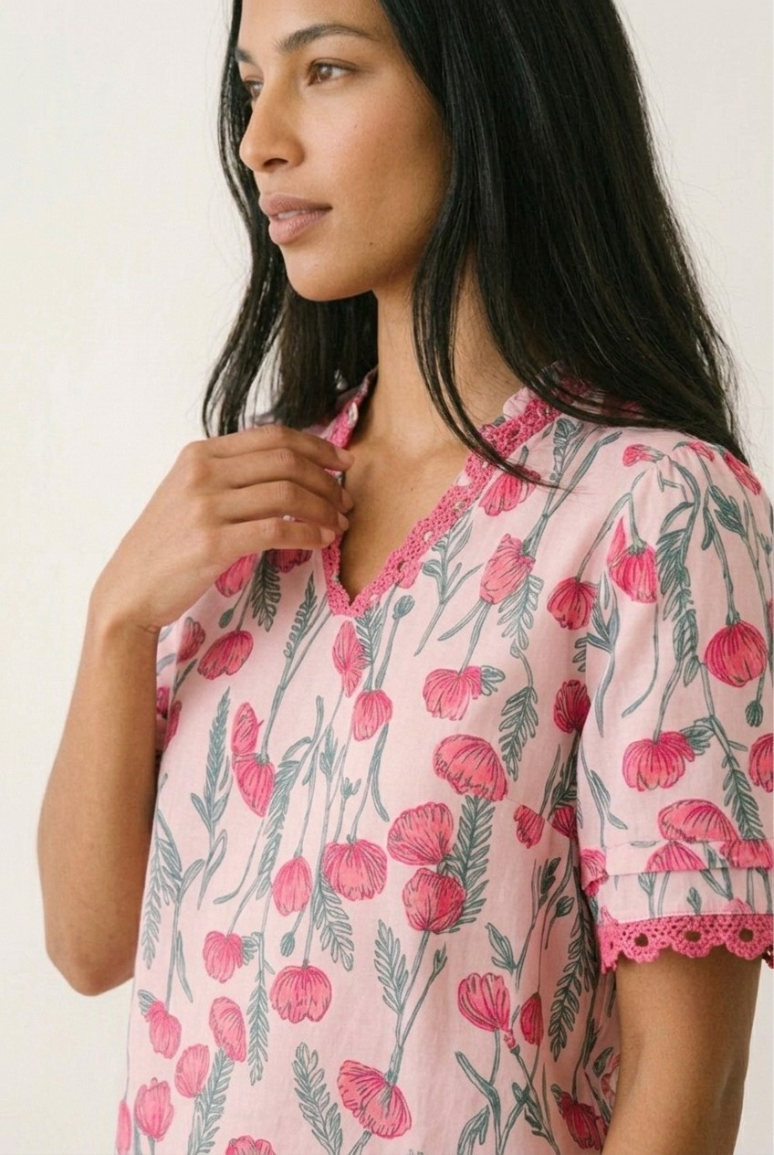 Pavot Floral Crochet Trim Blouse