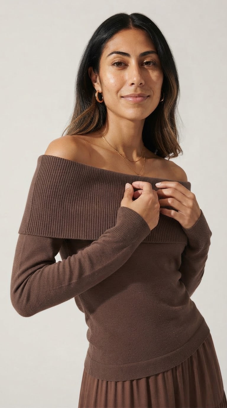 Bardot Ribbed Off Shoulder Sweater