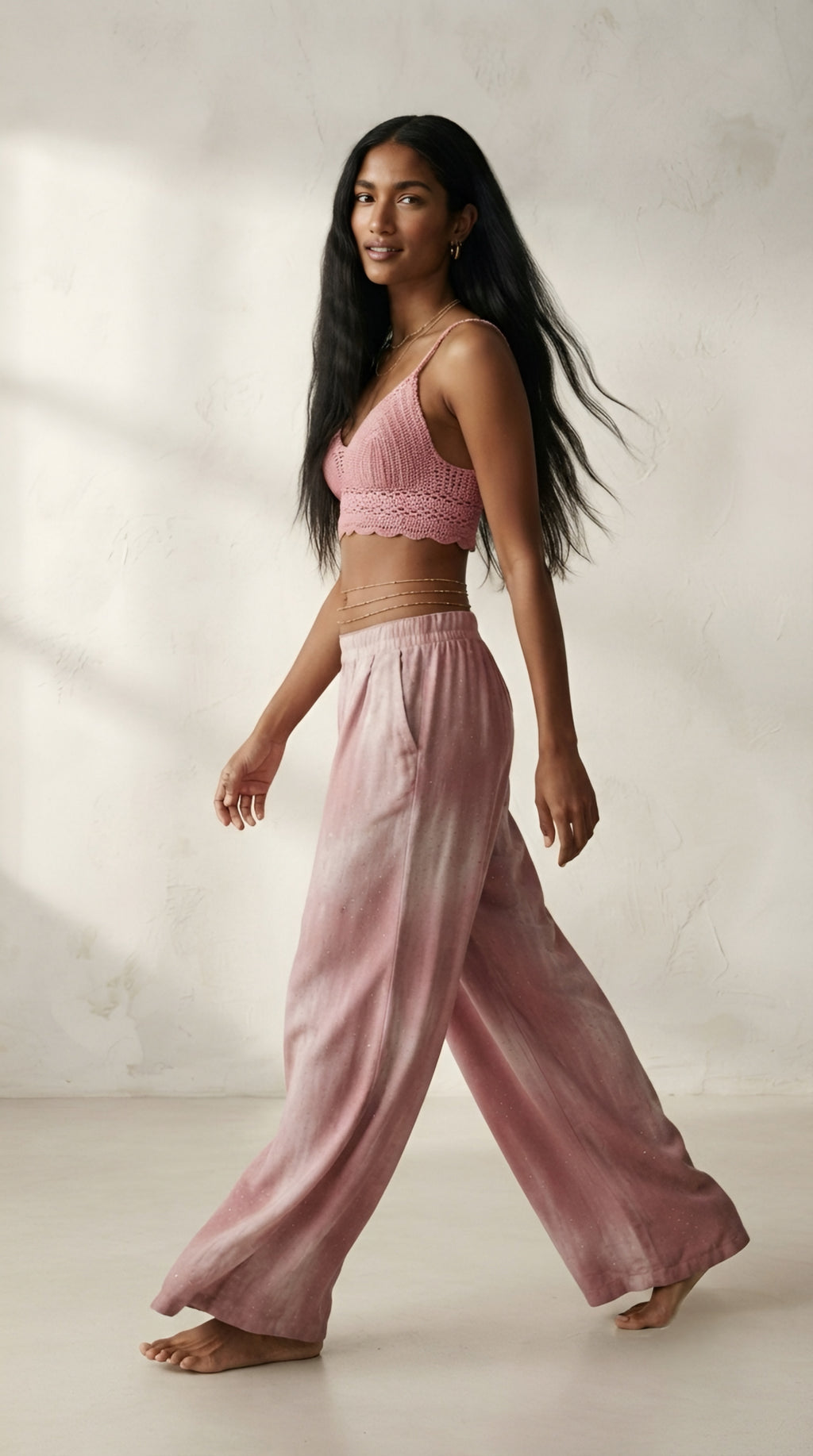 Nuée Pink Strass Wide Leg Pants