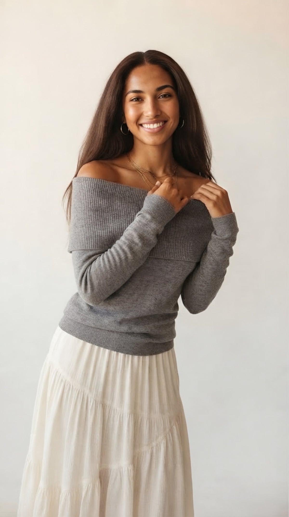 Bardot Ribbed Off Shoulder Sweater