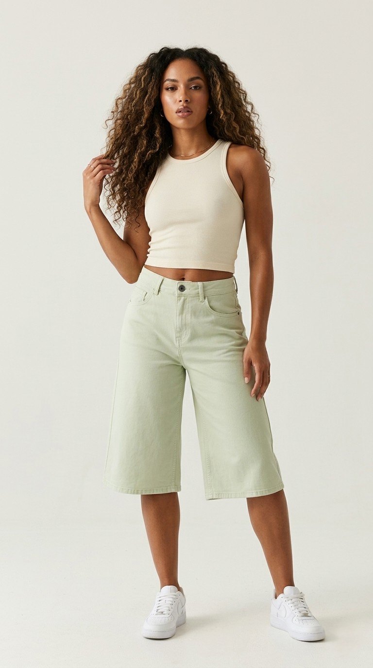 Indigo Wide Leg Bermuda Shorts