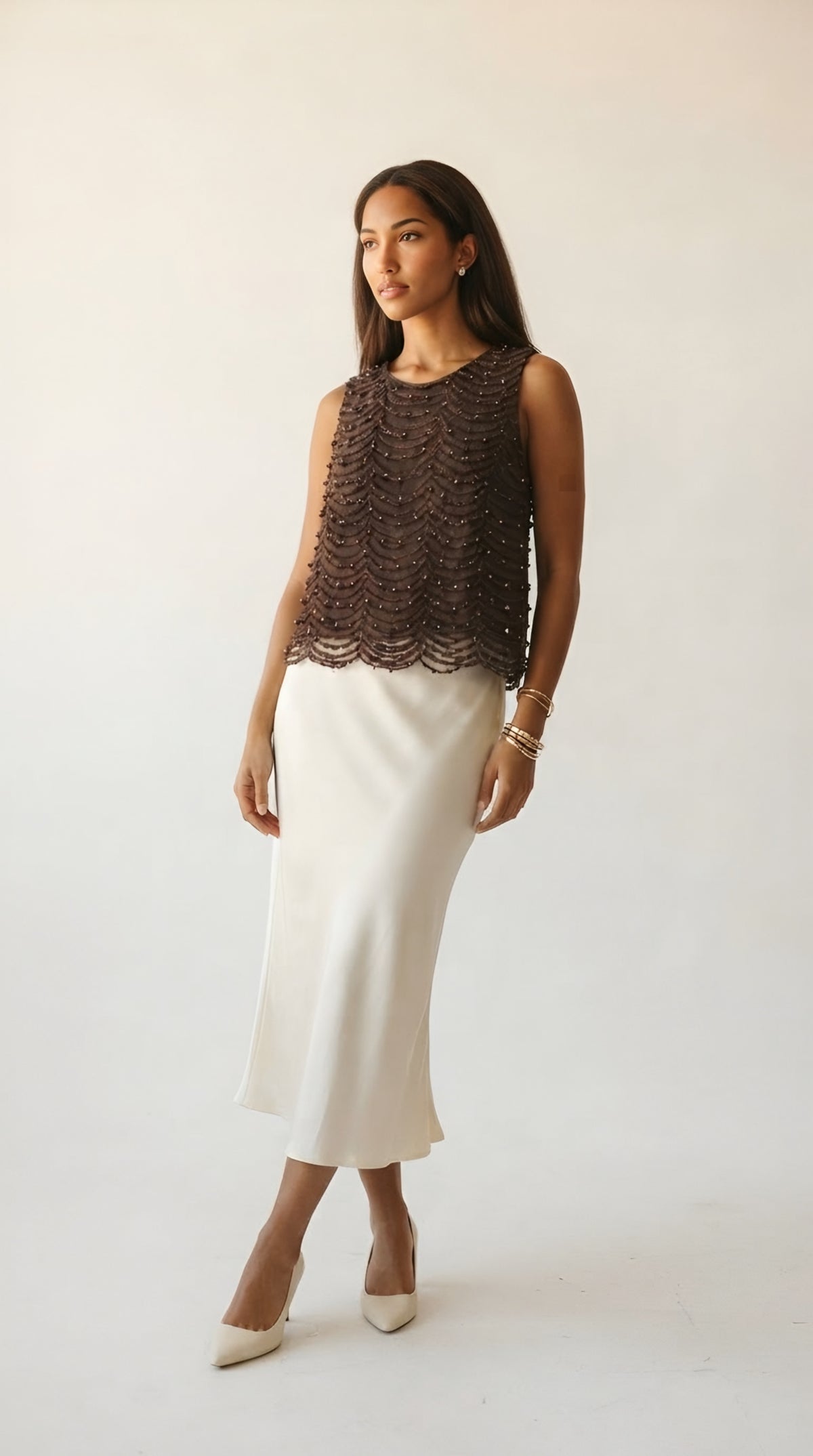 Nacre Beaded Scallop Blouse