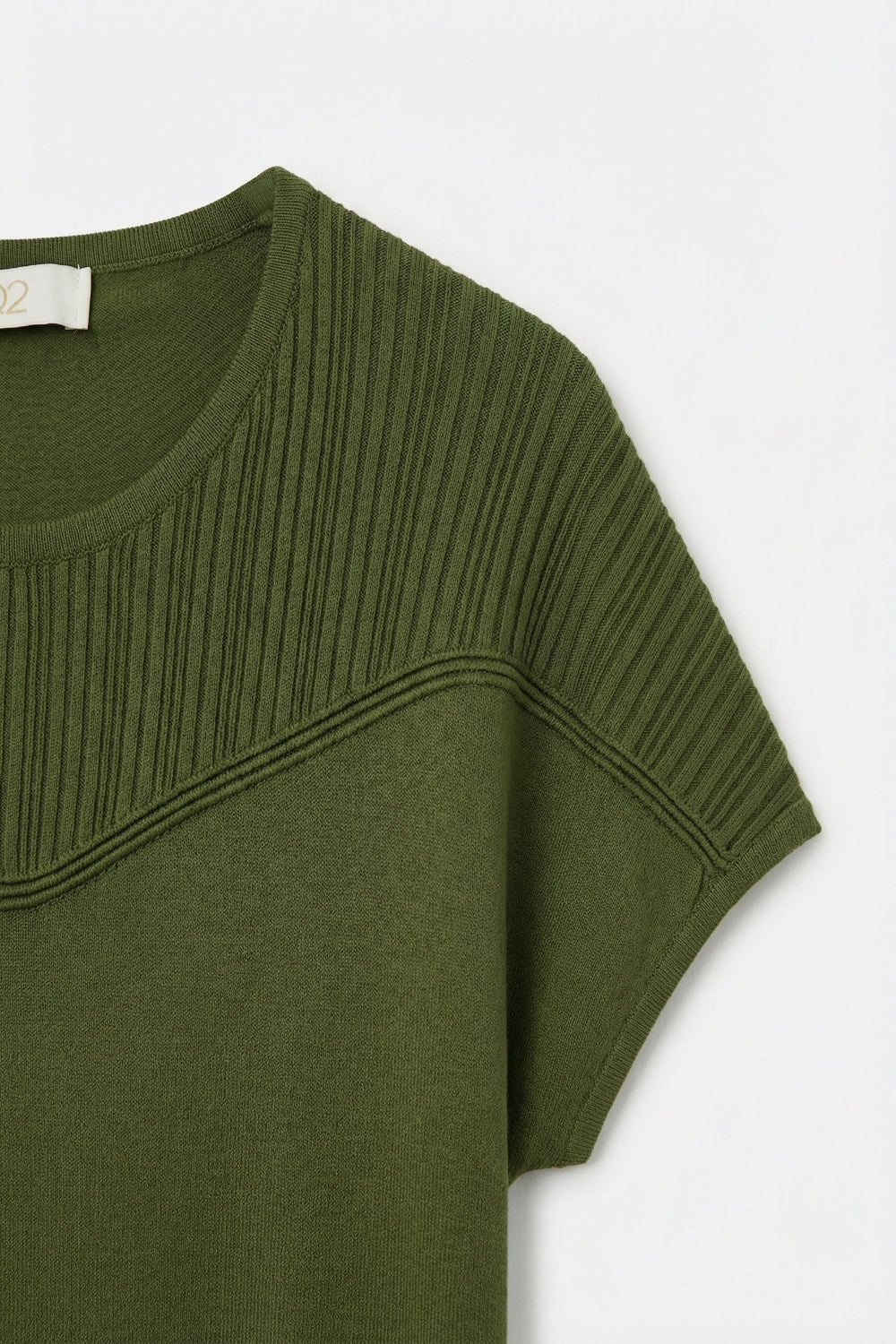 Nervuré Olive Green Cap Sleeve Knit Sweater