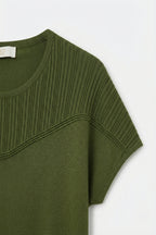 Nervuré Olive Green Cap Sleeve Knit Sweater