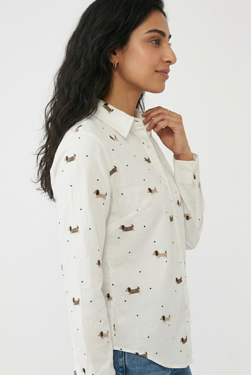 Teckel Dachshund Print Button-Up Shirt