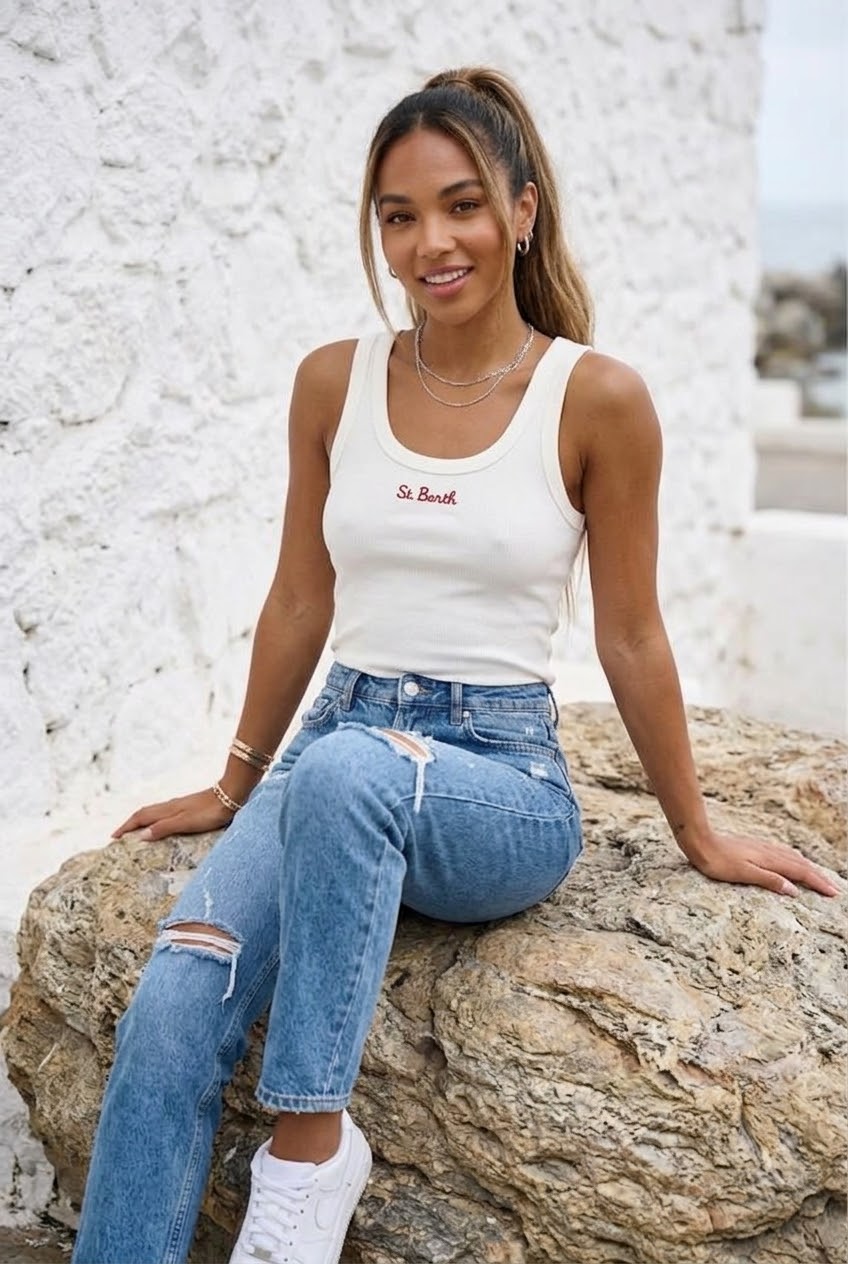 Saint-Barth Ribbed Embroidered Tank