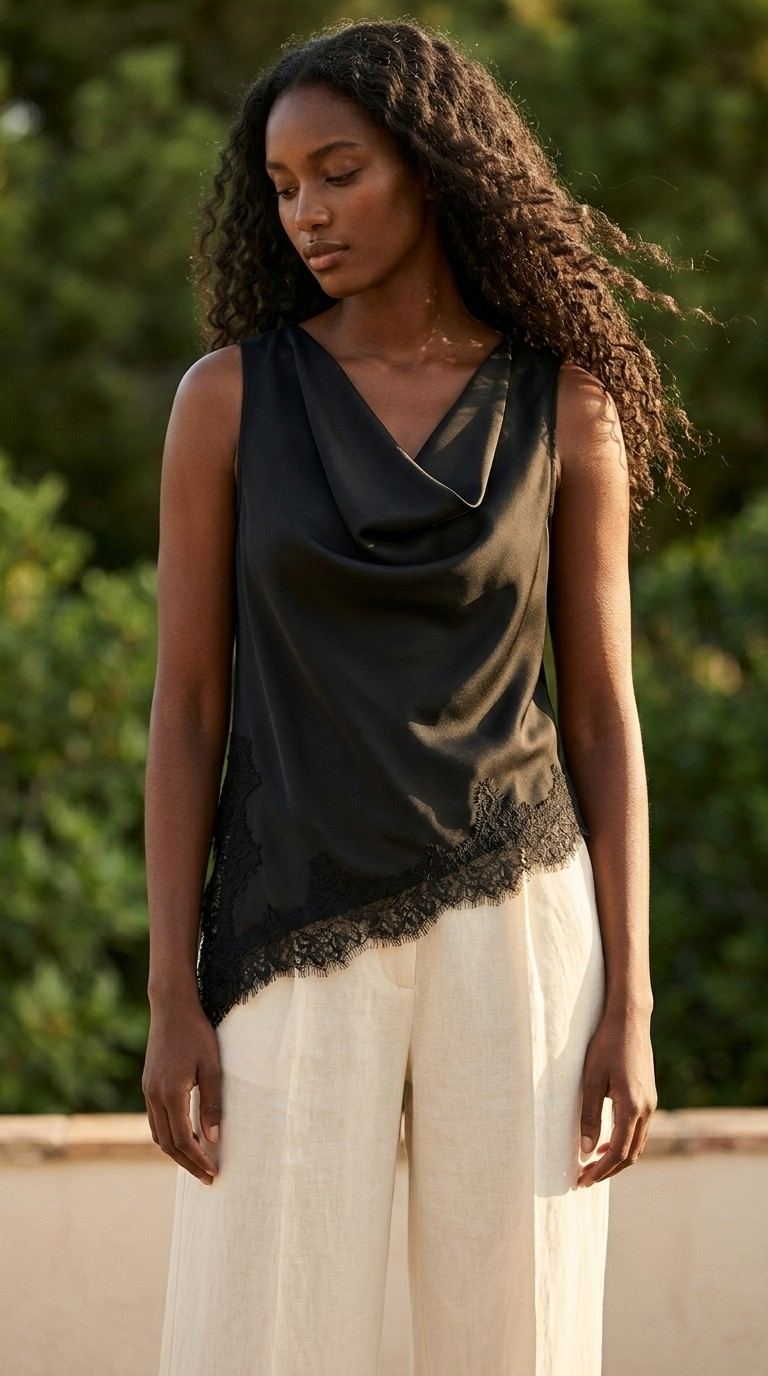Asymétrie Satin Lace Top