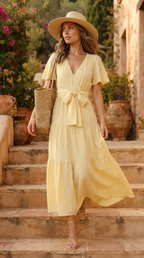 Citrine Flutter Sleeve Maxi Dress